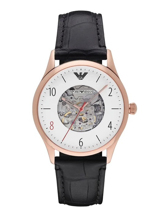 Emporio Armani Men’s Automatic Black Leather Strap White Dial 41mm AR1924
