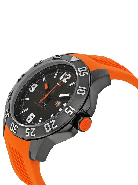 ommy Hilfiger Men’s Quartz Orange Silicone Strap Black Dial 1790985