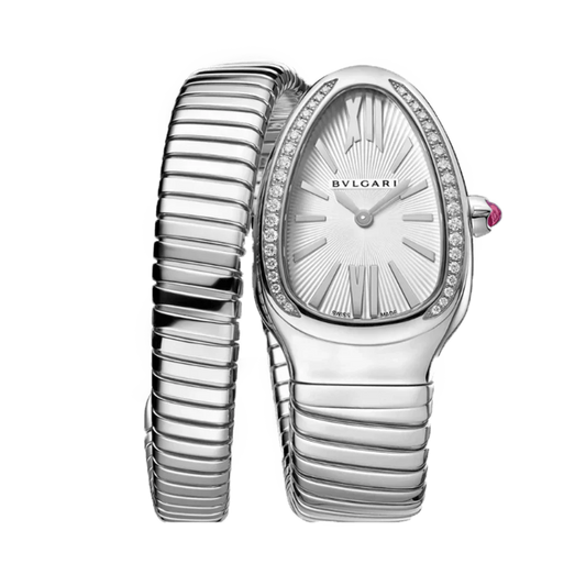 Bvlgari Serpenti Argenté fond blanc sertie