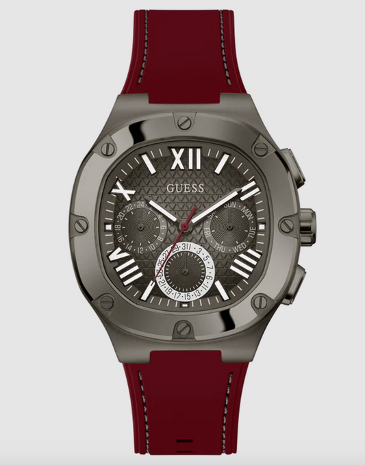 GUESS Mens Burgundy Gunmetal Multi-function Watch GW0571G4