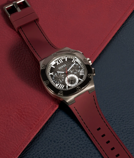 GUESS Mens Burgundy Gunmetal Multi-function Watch GW0571G4
