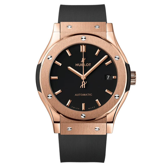 Montre Hublot Classic Fusion King Gold automatique cadran noir bracelet caoutchouc noir 42 mm